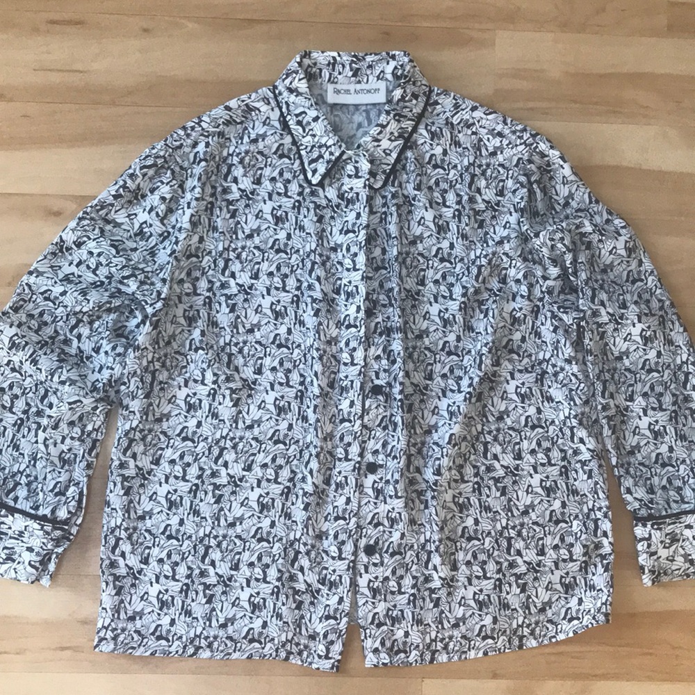 Anthro Black & White Blouse Sz S